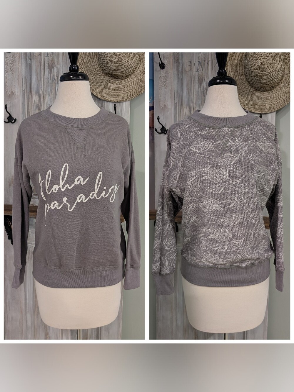 Jaxsea Aloha Paradise Reversible Gray Pullover Sweatshirt